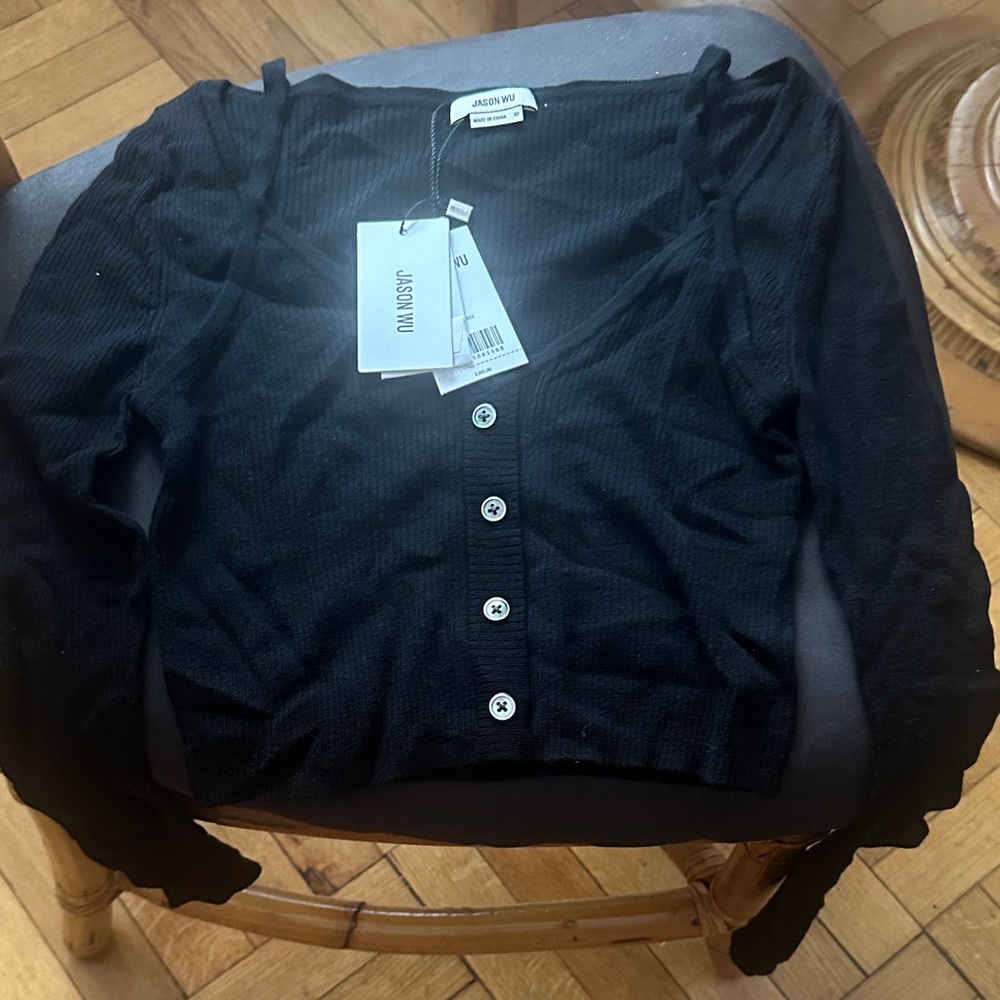 Jason Wu Black Cropped Ribbed Button Cardigan